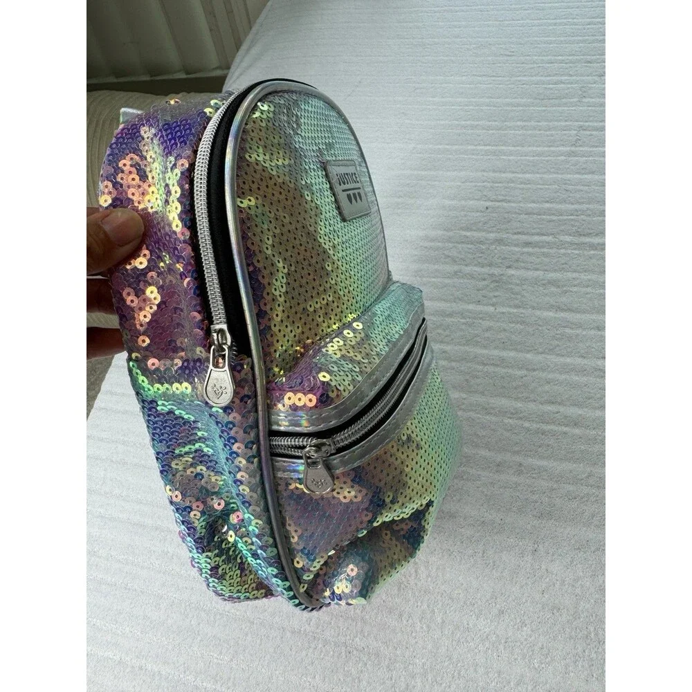 Justice Girls Holographic Sequin Mini Backpack One Size New With Tags